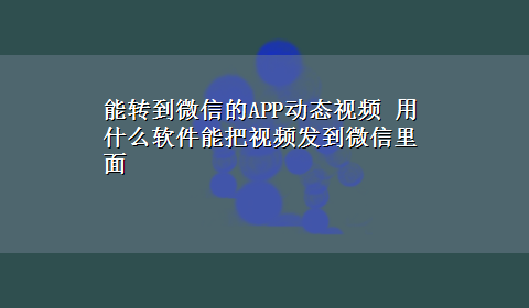 能转到微信的APP动态视频 用什么软件能把视频发到微信里面