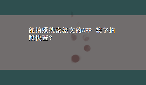 能拍照搜索篆文的APP 篆字拍照快查？