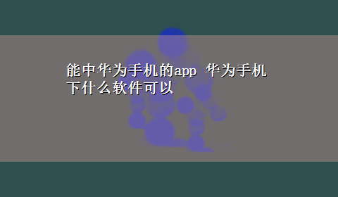 能中华为手机的app 华为手机下什么软件可以