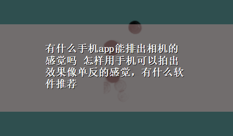 有什么手机app能排出相机的感觉吗 怎样用手机可以拍出效果像单反的感觉，有什么软件推荐