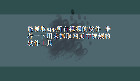 能抓取app所有视频的软件 推荐一下用来抓取网页中视频的软件工具