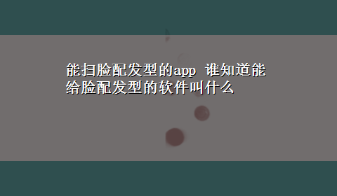 能扫脸配发型的app 谁知道能给脸配发型的软件叫什么