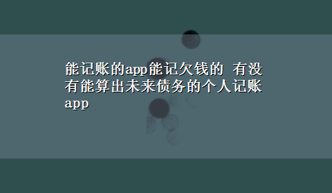 能记账的app能记欠钱的 有没有能算出未来债务的个人记账app