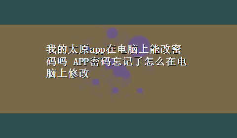 我的太原app在电脑上能改密码吗 APP密码忘记了怎么在电脑上修改