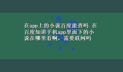 在app上的小说百度能查吗 在百度知道手机app里面下的小说在哪里看啊，需要联网吗