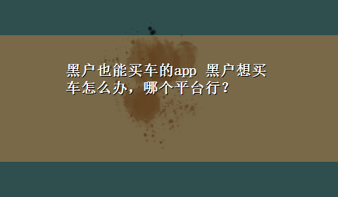 黑户也能买车的app 黑户想买车怎么办，哪个平台行？