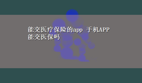 能交医疗保险的app 手机APP能交医保吗