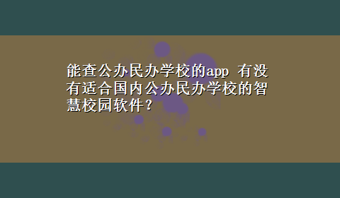 能查公办民办学校的app 有没有适合国内公办民办学校的智慧校园软件？