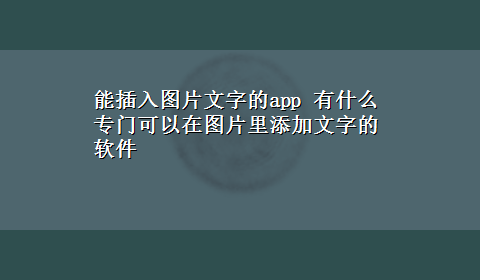 能插入图片文字的app 有什么专门可以在图片里添加文字的软件