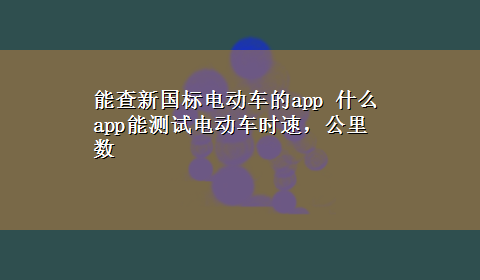 能查新国标电动车的app 什么app能测试电动车时速，公里数