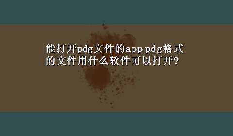 能打开pdg文件的app pdg格式的文件用什么软件可以打开?