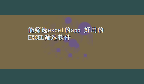 能筛选excel的app 好用的EXCEL筛选软件