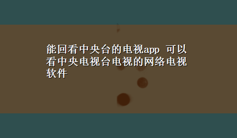 能回看中央台的电视app 可以看中央电视台电视的网络电视软件