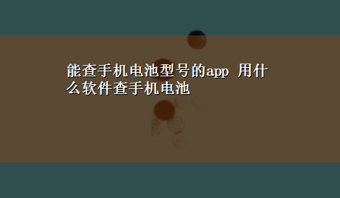 能查手机电池型号的app 用什么软件查手机电池