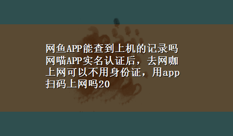 网鱼APP能查到上机的记录吗 网喵APP实名认证后，去网咖上网可以不用身份证，用app扫码上网吗20