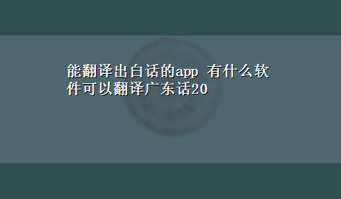 能翻译出白话的app 有什么软件可以翻译广东话20