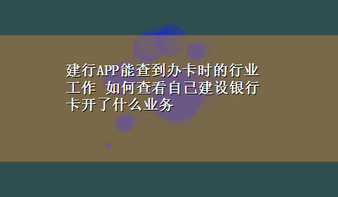 建行APP能查到办卡时的行业工作 如何查看自己建设银行卡开了什么业务