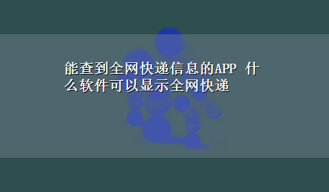 能查到全网快递信息的APP 什么软件可以显示全网快递