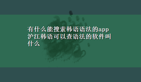 有什么能搜索韩语语法的app 沪江韩语可以查语法的软件叫什么