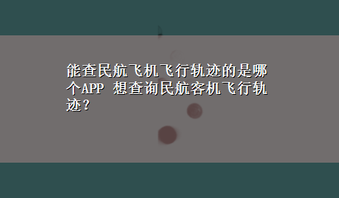 能查民航飞机飞行轨迹的是哪个APP 想查询民航客机飞行轨迹？