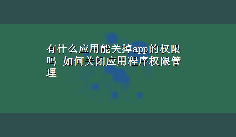 有什么应用能关掉app的权限吗 如何关闭应用程序权限管理