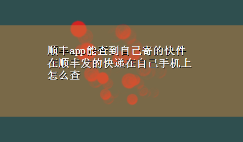 顺丰app能查到自己寄的快件 在顺丰发的快递在自己手机上怎么查