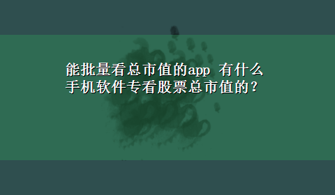 能批量看总市值的app 有什么手机软件专看股票总市值的？