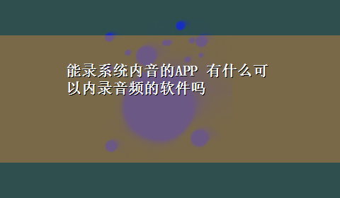 能录系统内音的APP 有什么可以内录音频的软件吗