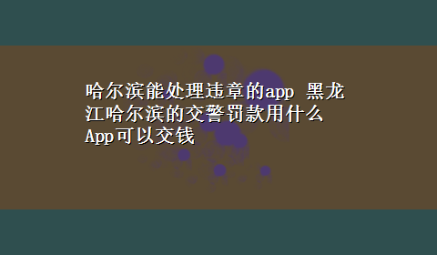 哈尔滨能处理违章的app 黑龙江哈尔滨的交警罚款用什么App可以交钱