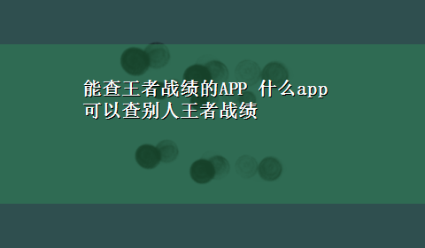 能查王者战绩的APP 什么app可以查别人王者战绩