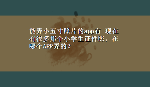 能弄小五寸照片的app有 现在有很多那个小学生证件照，在哪个APP弄的？