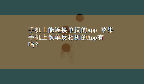 手机上能连接单反的app 苹果手机上像单反相机的App有吗？