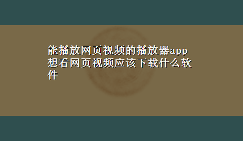 能播放网页视频的播放器app 想看网页视频应该x-z什么软件