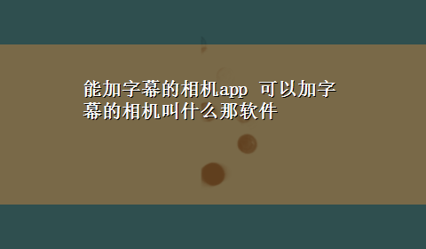 能加字幕的相机app 可以加字幕的相机叫什么那软件