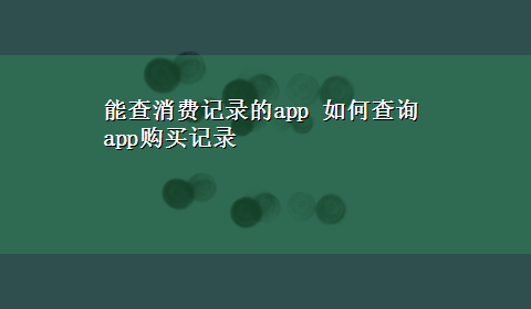 能查消费记录的app 如何查询app购买记录