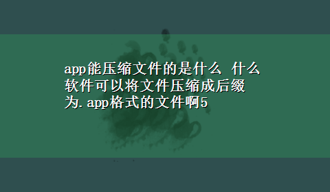 app能压缩文件的是什么 什么软件可以将文件压缩成后缀为.app格式的文件啊5