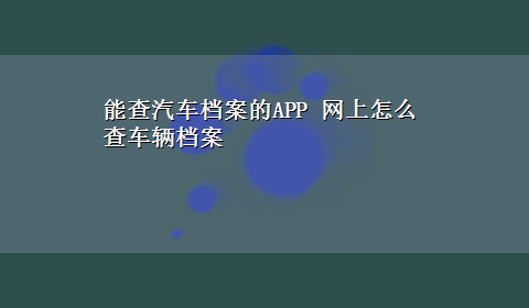 能查汽车档案的APP 网上怎么查车辆档案