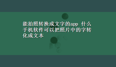 能拍照转换成文字的app 什么手机软件可以把照片中的字转化成文本