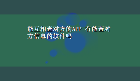 能互相查对方的APP 有能查对方信息的软件吗