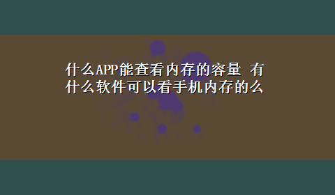 什么APP能查看内存的容量 有什么软件可以看手机内存的么