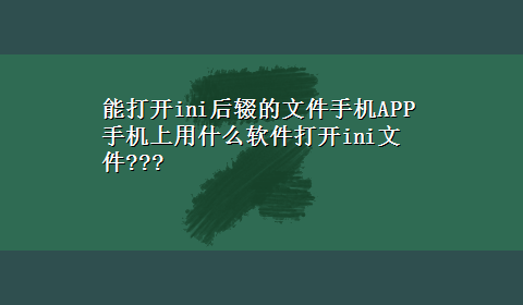 能打开ini后辍的文件手机APP 手机上用什么软件打开ini文件???