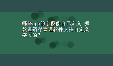 哪些app的字段能自己定义 哪款进销存管理软件支持自定义字段的？