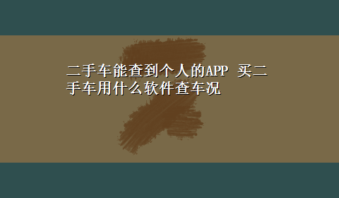 二手车能查到个人的APP 买二手车用什么软件查车况