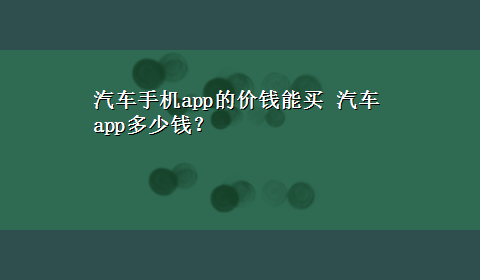 汽车手机app的价钱能买 汽车app多少钱？