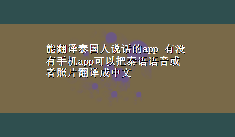 能翻译泰国人说话的app 有没有手机app可以把泰语语音或者照片翻译成中文