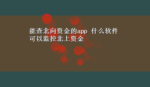 能查北向资金的app 什么软件可以监控北上资金