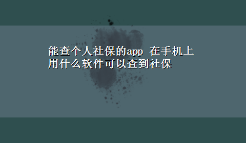 能查个人社保的app 在手机上用什么软件可以查到社保