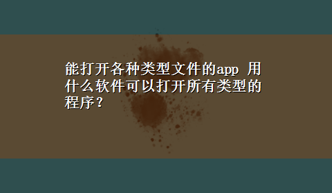 能打开各种类型文件的app 用什么软件可以打开所有类型的程序？