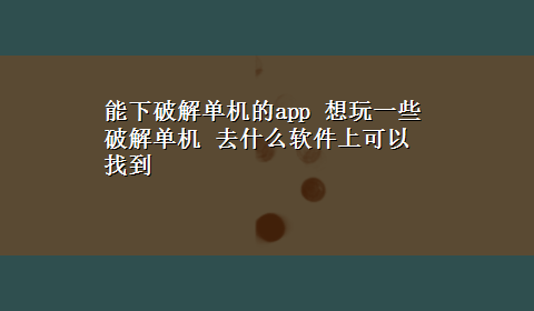 能下破解单机的app 想玩一些破解单机 去什么软件上可以找到