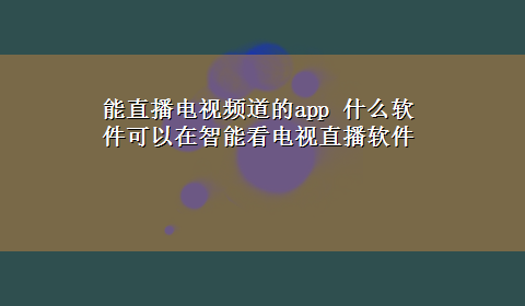 能直播电视频道的app 什么软件可以在智能看电视直播软件